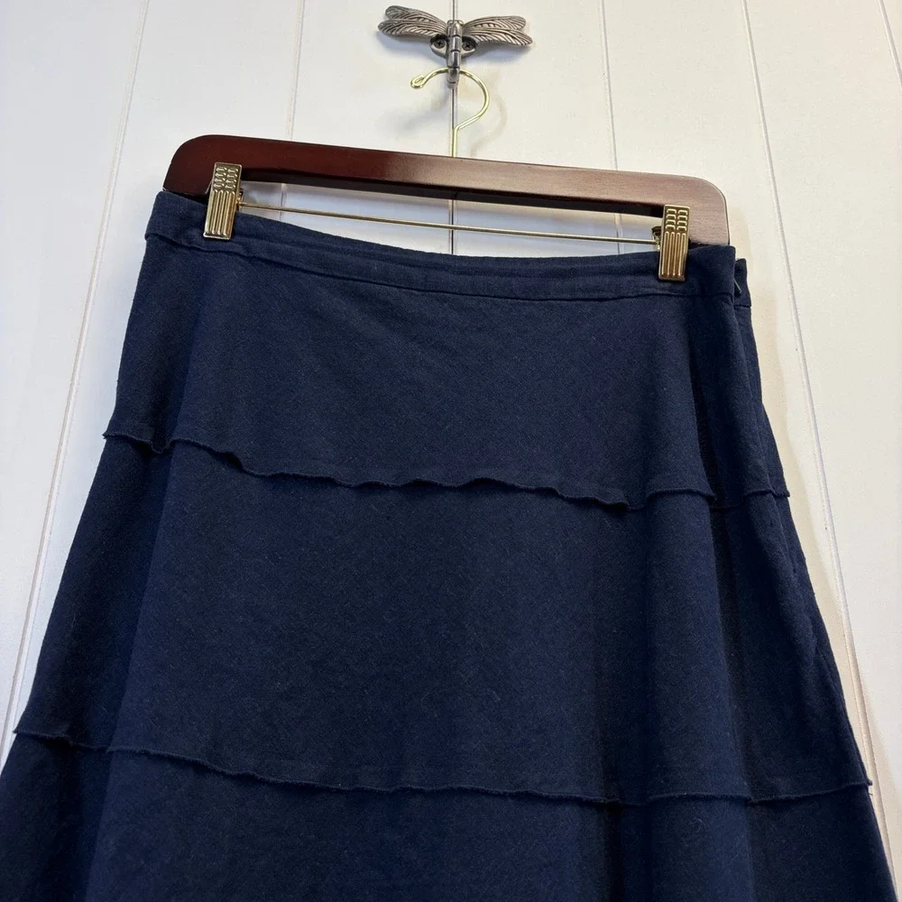 Christopher & Banks Boho Linen Blend Tiered Midi Skirt Women Size 8 Lagenlook